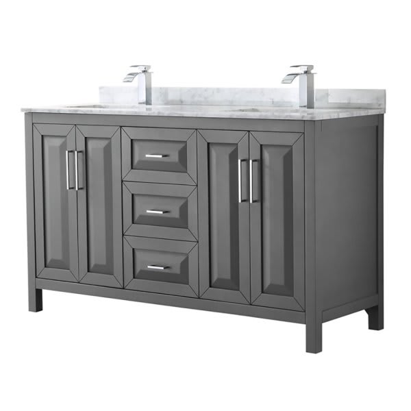 Wyndham Daria Dark Gray Double Bath Vanity 60" With Countertop & Square Sink
