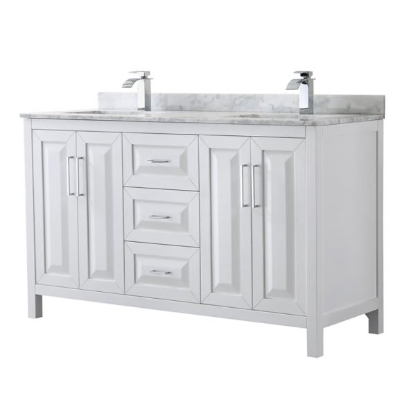 Wyndham Daria White Double Bath Vanity 60" With Square Sink And Countertop
