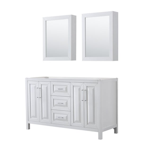Wyndham Daria White Double Bath Vanity 60" With Medicine Cabinet