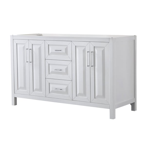 Wyndham Daria White Double Bath Vanity 60" Without Countertop, Sink & Mirror