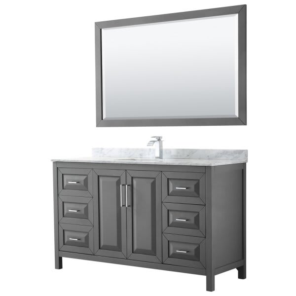Wyndham Daria Dark Gray Single Bath Vanity 60" With Square Sink And 58" Mirror