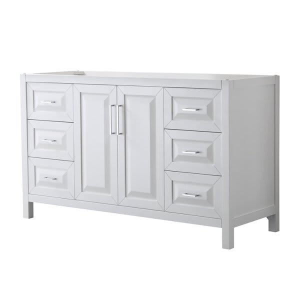 Wyndham Daria White Single Bath Vanity 60" Without Countertop, Sink & Mirror