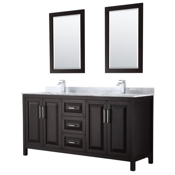 Wyndham Daria Dark Espresso Double Bath Vanity 72" With Sink And 24" Mirror