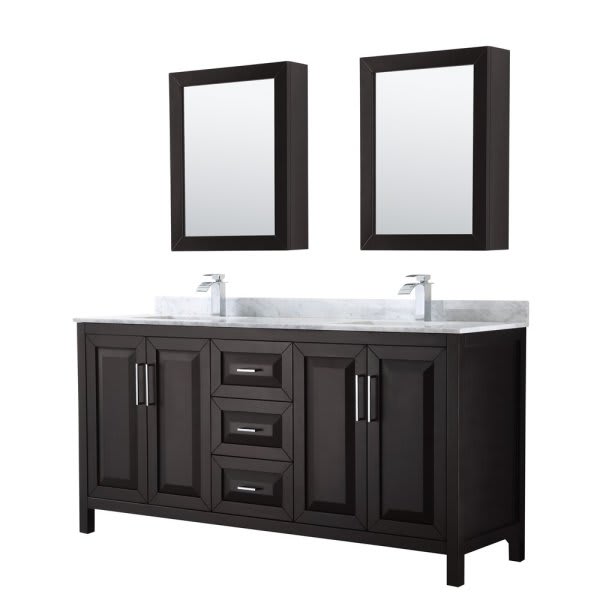 Wyndham Daria Dark Espresso Double Bath Vanity 72" With Sink & Medicine Cabinet