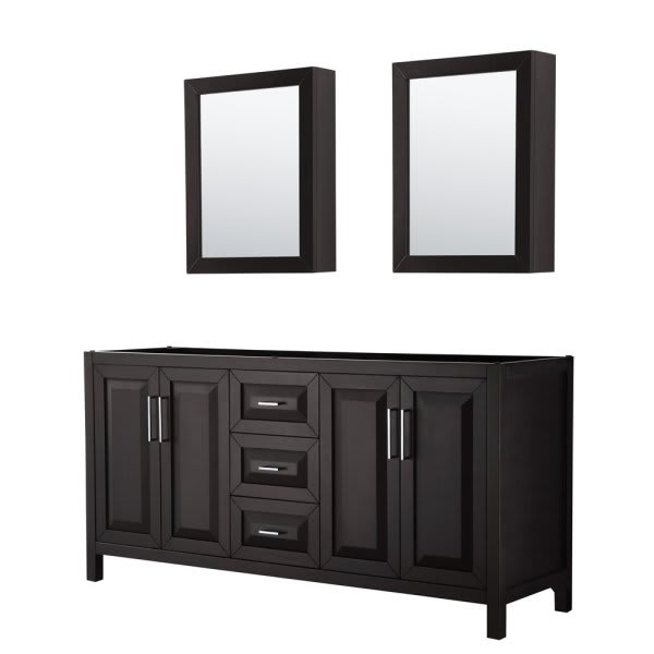 Wyndham Daria Dark Espresso Double Bath Vanity 72" With Medicine Cabinet