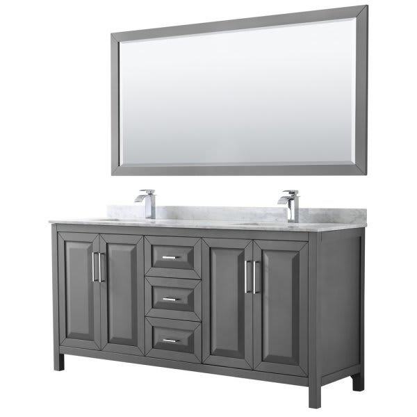 Wyndham Daria Dark Gray Double Bath Vanity 72" With Countertop & 70" Mirror