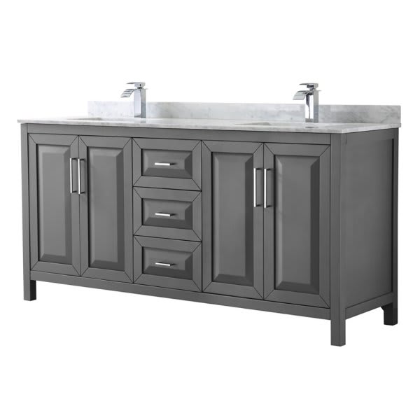 Wyndham Daria Dark Gray Double Bath Vanity 72" With Countertop & Square Sink