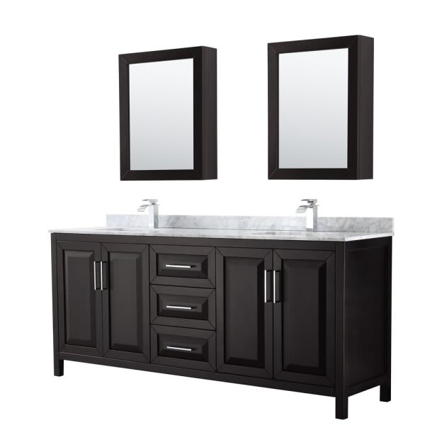 Wyndham Daria Dark Espresso Double Bath Vanity 80" With Sink & Med Cabinet