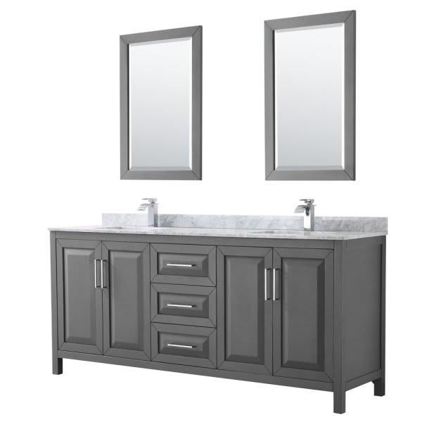 Wyndham Daria Dark Gray Double Bath Vanity 80" With Square Sink & 24" Mirror