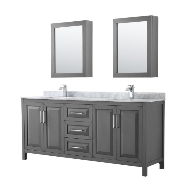 Wyndham Daria Dark Gray Double Bath Vanity 80" With Medicine Cabinet