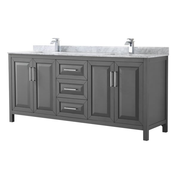 Wyndham Daria Dark Gray Double Bath Vanity 80" With Countertop & Square Sink