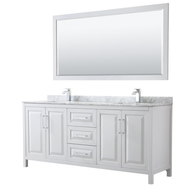 Wyndham Daria White Double Bath Vanity 80" With Countertop, Sink & 70" Mirror