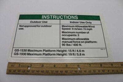 Genie Part # 97618GT – Decal, Indoor Use, AUS