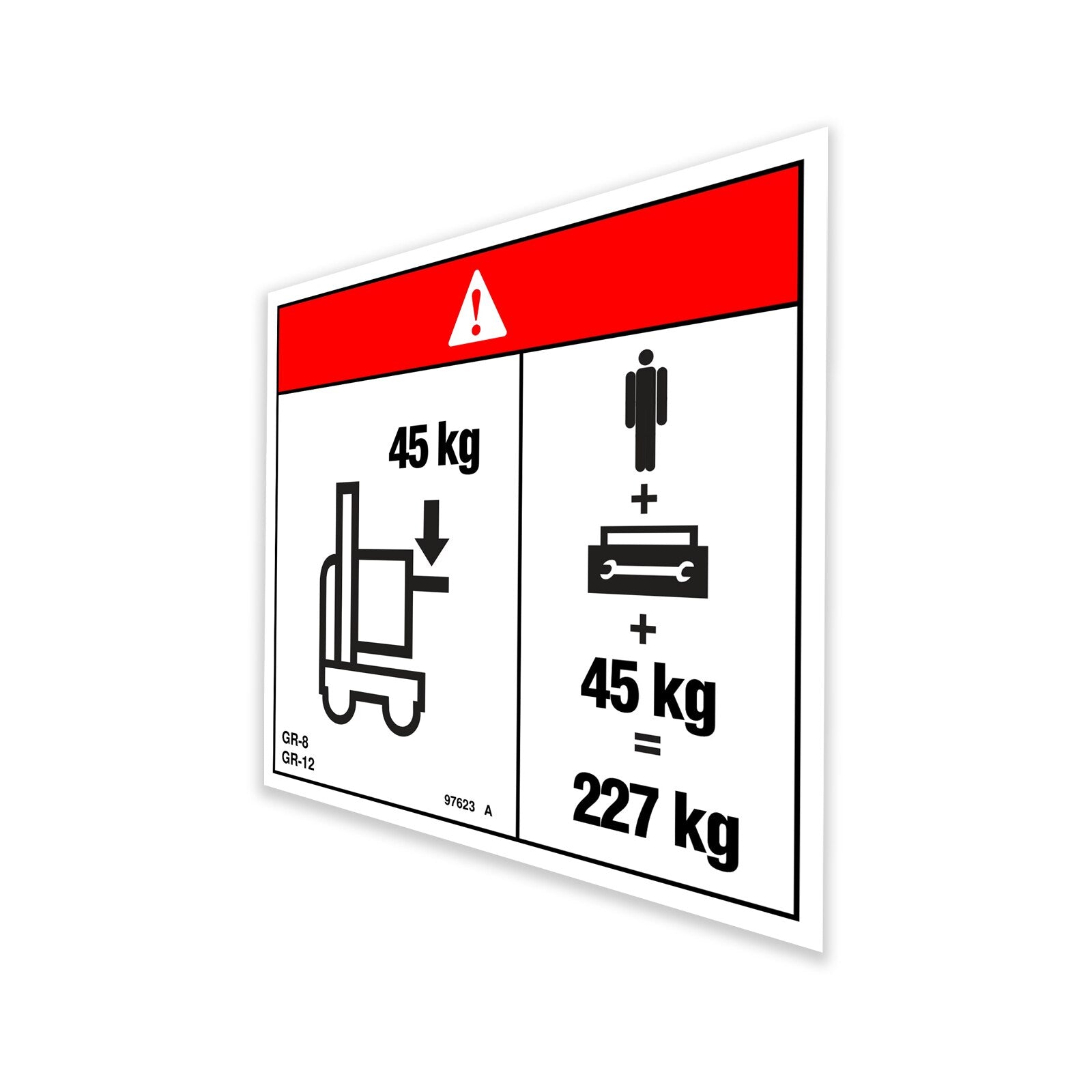 Genie Part # 97623GT – Decal, Danger, Max Cap Adj Tray