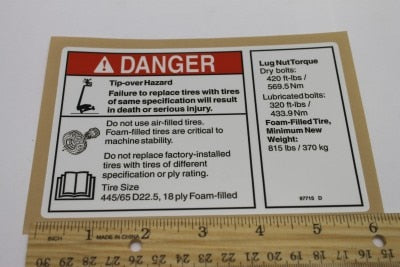 Genie Part # 97715GT – Tire Specs Decal