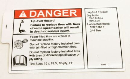Genie Part # 97868GT – Tire Specs Decal