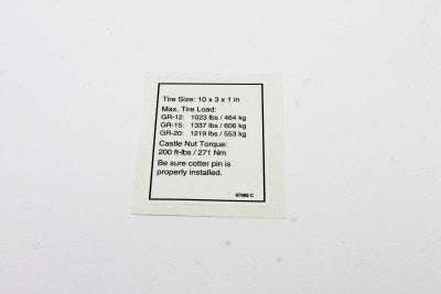 Genie Part # 97886GT – Tire Specs Decal