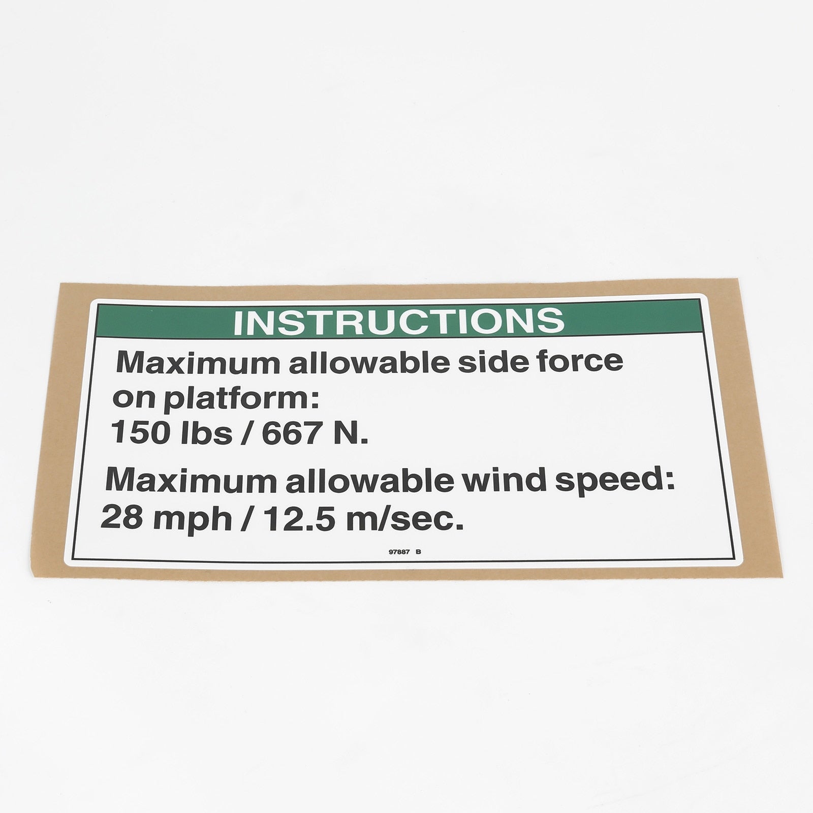 Genie Part # 97887GT – Decal, Instr, Max Side FRC, ANSI