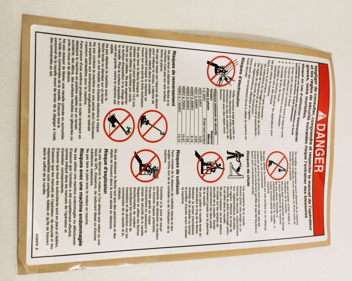 Genie Part # 97890FRGT – Decal,Danger,Gen Safety Rules