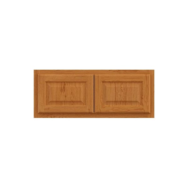 Hampton Bay 30 in. W x 12 in. D x 12 in. H Assembled Raised Panel Wall Bridge Cabinet, Medium Oak