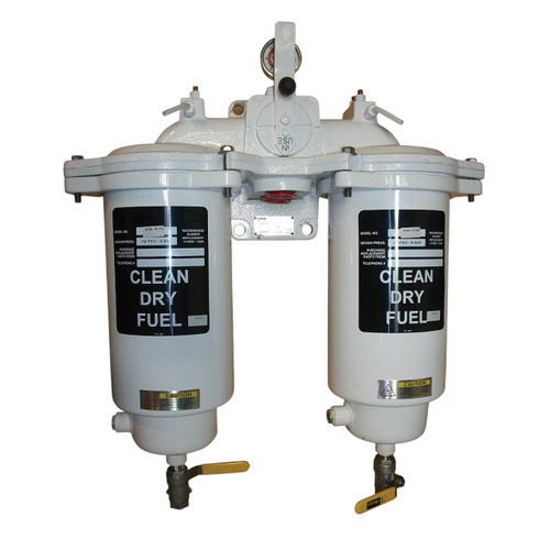Racor DFBO-10-MA Marine Dual Coalescing Filter Assembly w/ Vacuum Gauge, 1 1/2 in. Port, 25 Micron