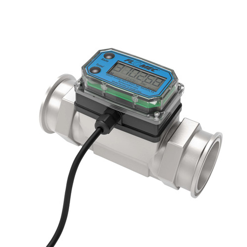 GPI G2S20T42GMX 2 in. NPT Industrial Stainless Steel Turbine Flow Meter w/ LCD Display, Pulse Out, 4-20mA - 2 1/2 in. Tri-Clamp Ends