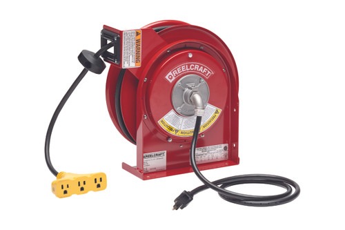 Reelcraft L 4050 163 9 16/3 50 ft. Premium Duty Triple Outlet Power Cord Reel - Reel & Cord