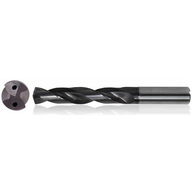 12.1 mm Dia. x 14 mm Shank x 60 mm Flute Length x 107 mm OAL, 3xD, TiAlCN, 2 Flute, Coolant Thru, h6, Cylindrical, Solid Carbide Drill Series/List #NG12 MT021126302