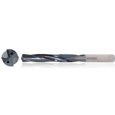 5/16" Dia. x 8 mm Shank x 53 mm Flute Length x 91 mm OAL, 5xD, TiAlN, 2 Flute, Coolant Thru, h6, Cylindrical, Solid Carbide Drill Series/List #5614 MT0401953