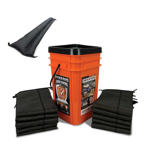 Quick Dam QDGG5-10 10-Piece Outdoor Water Activated Flood Barrier Grab and Go Bucket Kit - 5 ft. Flood Barriers