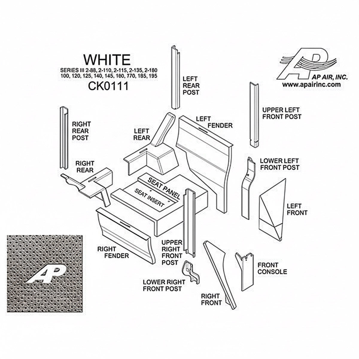 Lower Cab Foam Interior Kit for White Tractors - Berkshire Gray