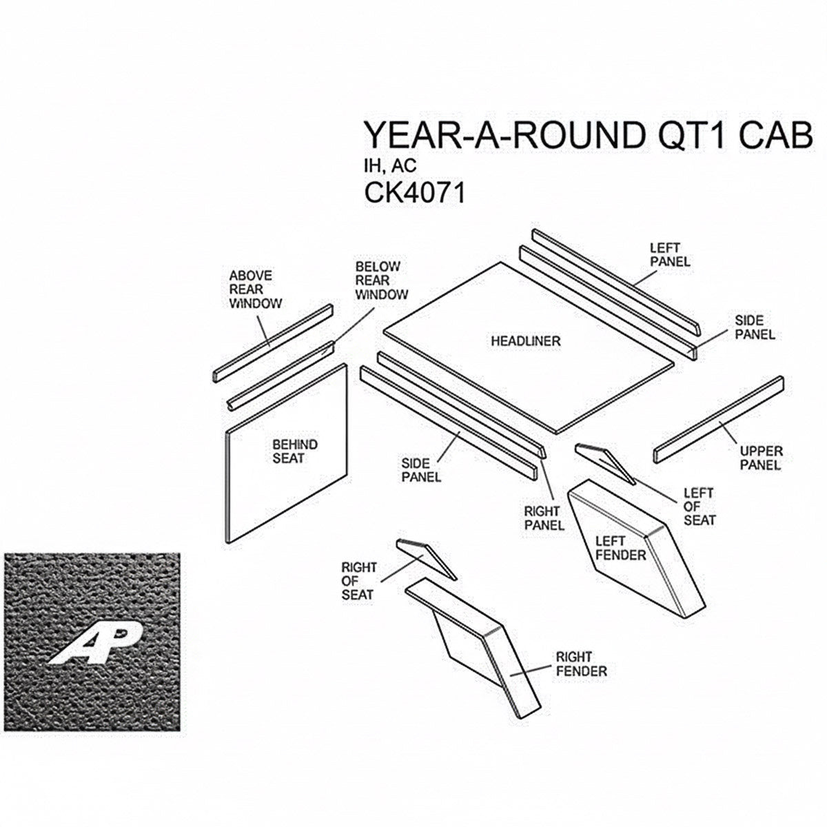 Year Around Qt1 Cab Kit With Headliner - Black for International & Agco/Allis