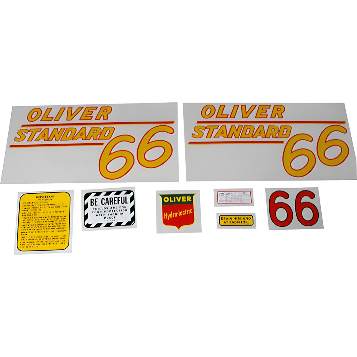 Decal Set for Oliver 66 Standard - Gas Mylar - Yellow Numbers