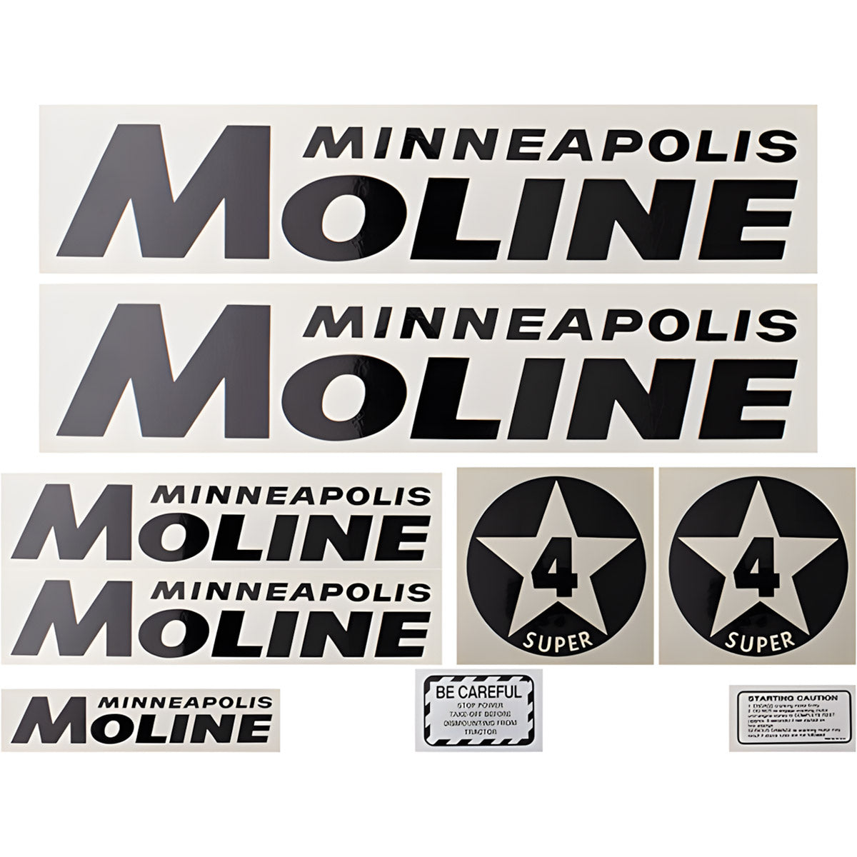 Decal Set for Minneapolis Moline Super 4 Star Black Mylar - Black Letters