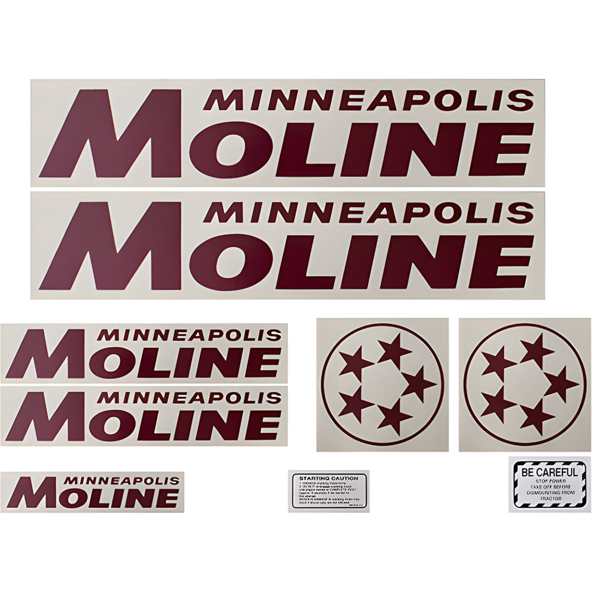 Decal Set for Minneapolis Moline 5 Star Red Mylar - Red Letters