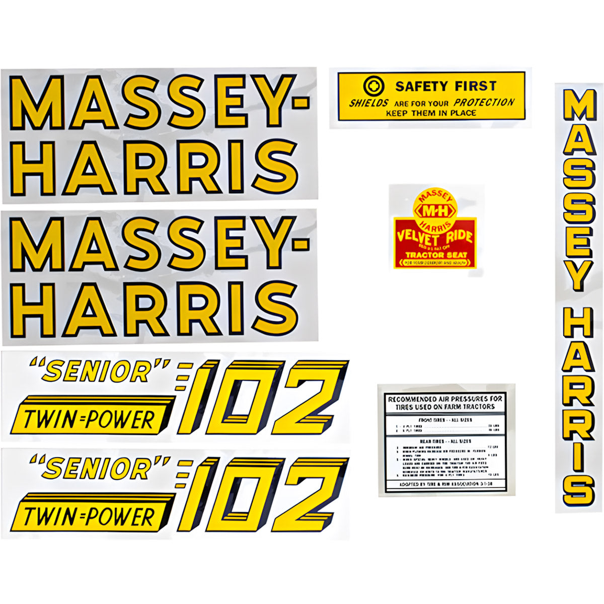 Decal Set for Massey Harris 102 Sr. Twin Power Mylar