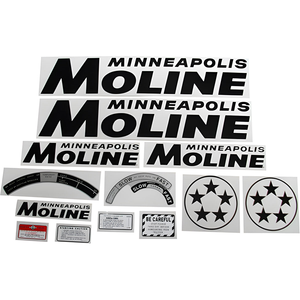 Decal Set for Minneapolis Moline 5 Star Black Mylar - Black Letters