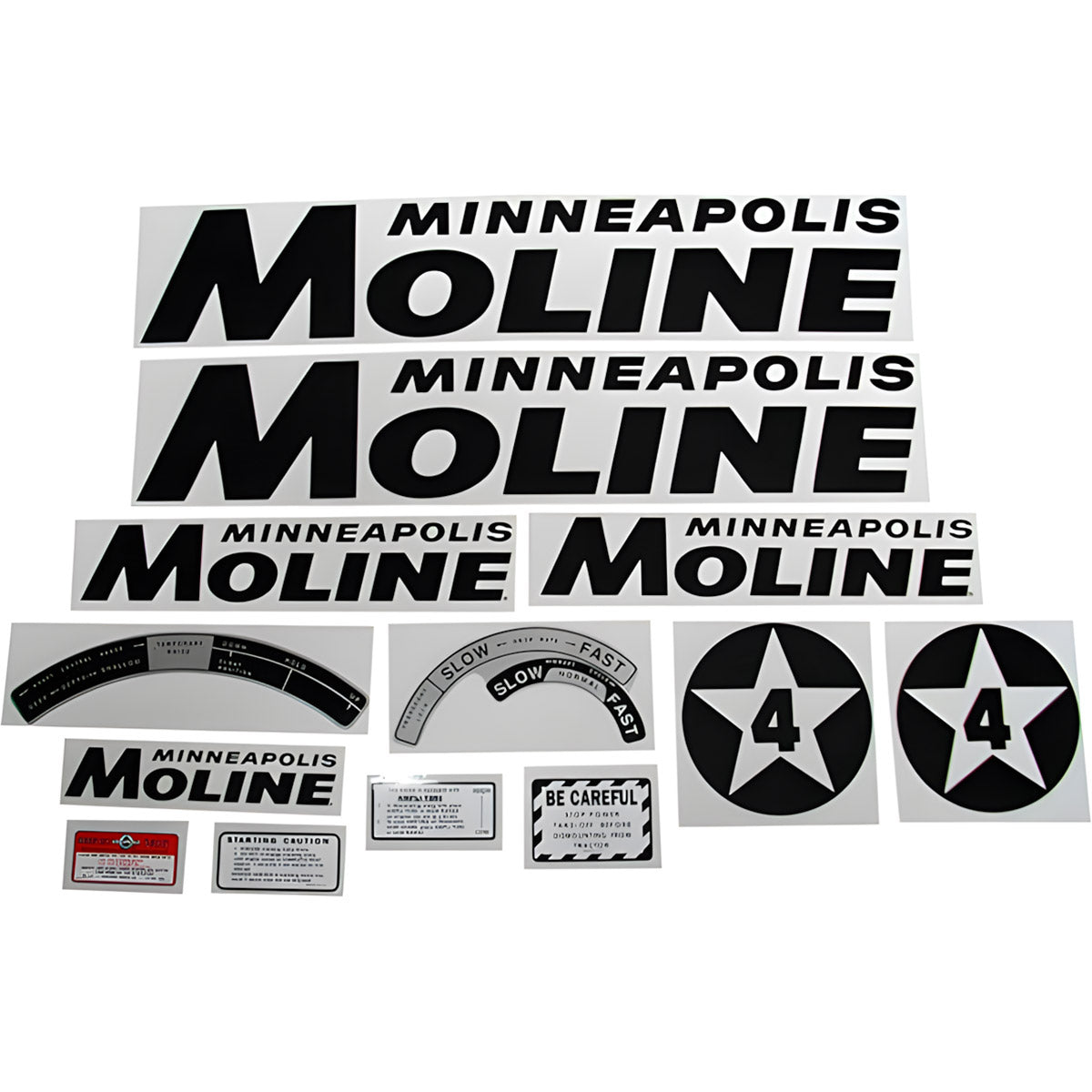Decal Set for Minneapolis Moline 4 Star Black Mylar - Black Letters