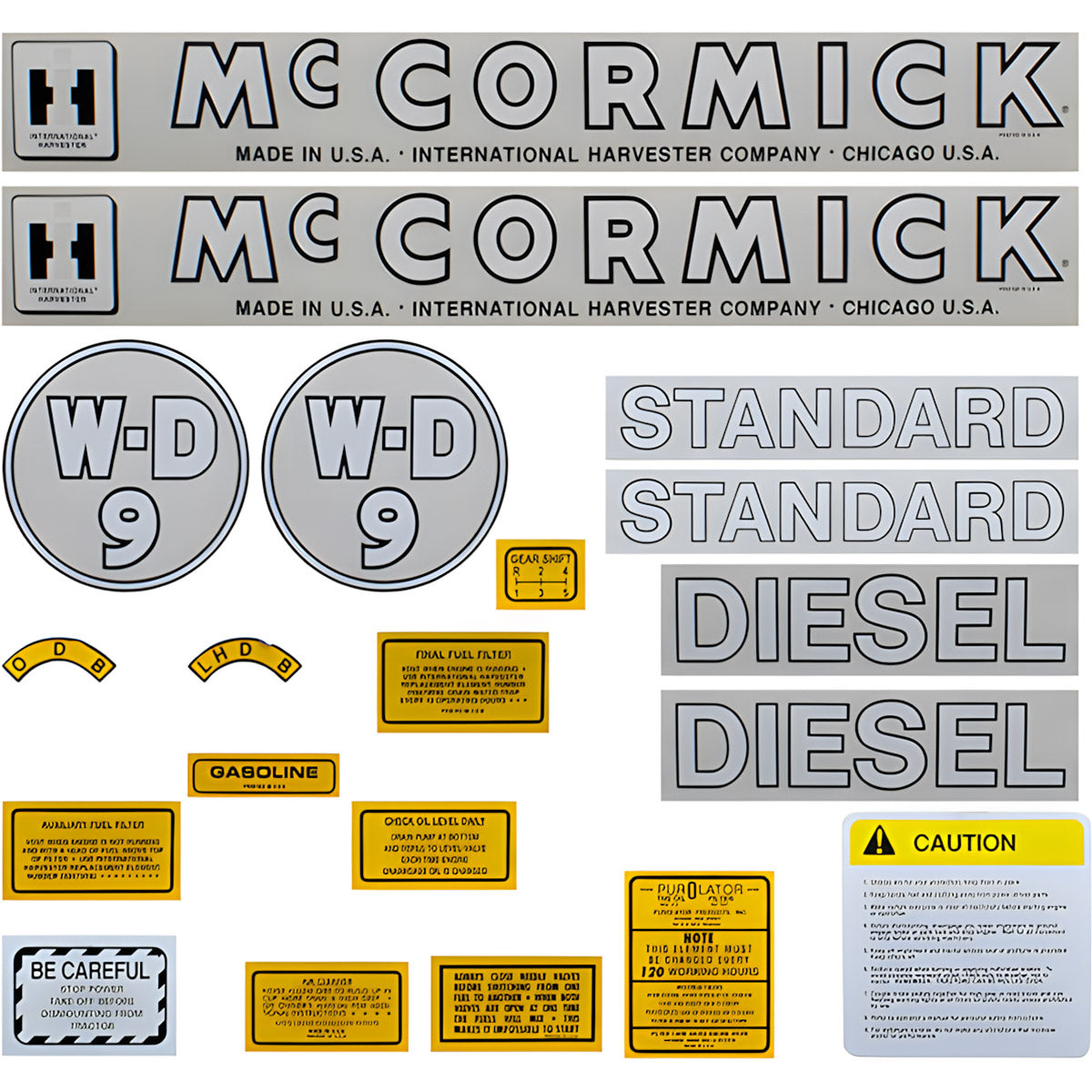 Decal Set for International / Farmall WD-9 1946-1952 Mylar - "IH McCORMICK"