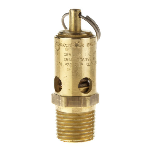 Conrader SRV390-1/2-165 1/2 in. Soft Seat Safety Valve, Brass, ASME, CRN Certified, 165 PSI