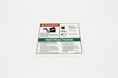 Genie Part # T107029GT – Decal Danger Brake Rel Safety