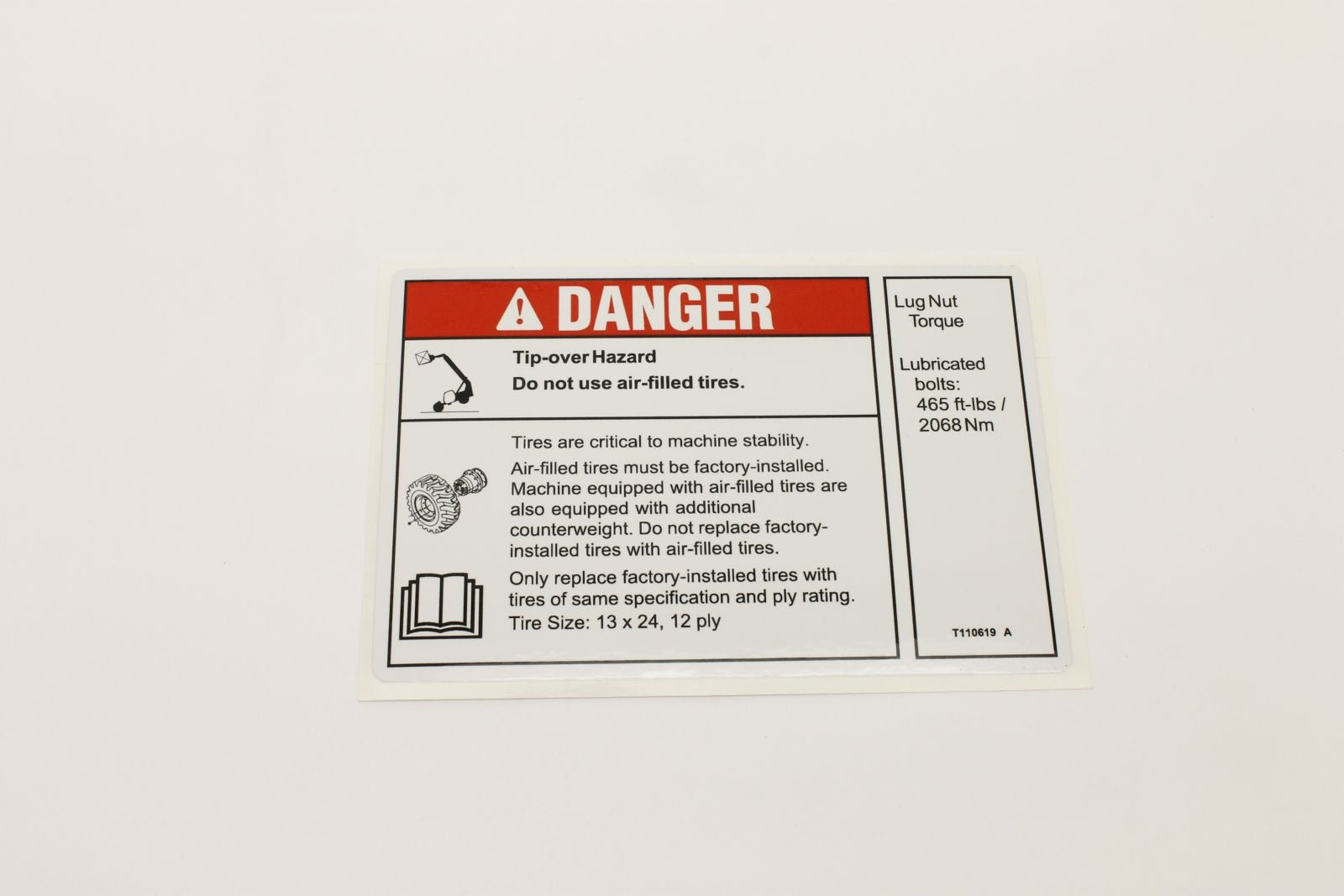 Genie Part # T110619GT – Decal, Danger, Tip Over Tires