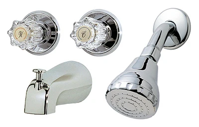 Tub & Shower Faucet + Showerhead, 2 Metal Handles, Chrome