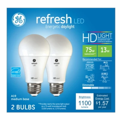 Refresh HD LED Light Bults, Daylight, 1100 Lumens, 13 Watt, 2-Pk.