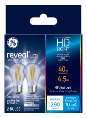 Reveal HD+ LED Ceilng Fan Light Bulbs, Clear, 300 Lumens, 3.0 Watt, 2-Pk.