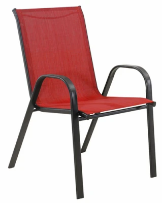 Marbella Stacking Chair, Black Steel Frame, Red Sling Fabric