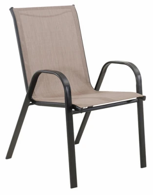 Marbella Stacking Chair, Black Steel Frame, Tan Sling Fabric