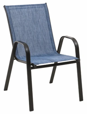 Marbella Stacking Chair, Black Steel Frame, Blue Sling Fabric