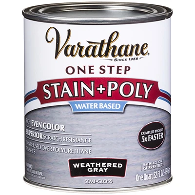 Stain & Polyurethane, Water-Based, Weathered Gray, Semi-Gloss, 1-Qt.