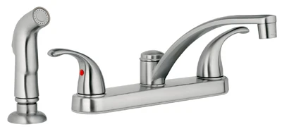 Kitchen Faucet with Chrome Side Spray, 2 Decorative Lever Handles,Brushed Nickel